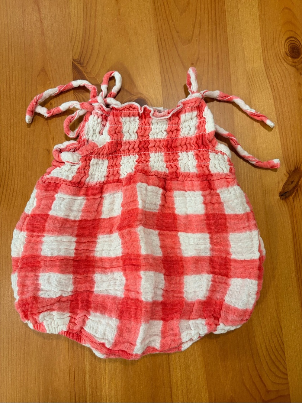 Organic Cotton Muslin Angel Dear Pink and White Gingham Bubble Romper